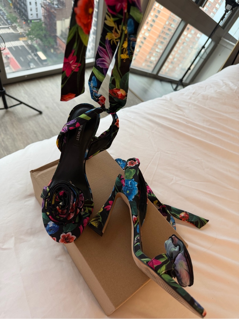 Nine West Floral Multicolor Ankle-Tie Block Heels - Picture 8 of 10